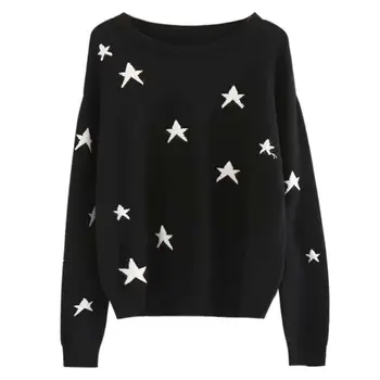 

Star Pattern Women O-Neck Winter Autumn Outerwear Knitted Sweater Star Print Pullover Sweaters Warm Jumpers New
