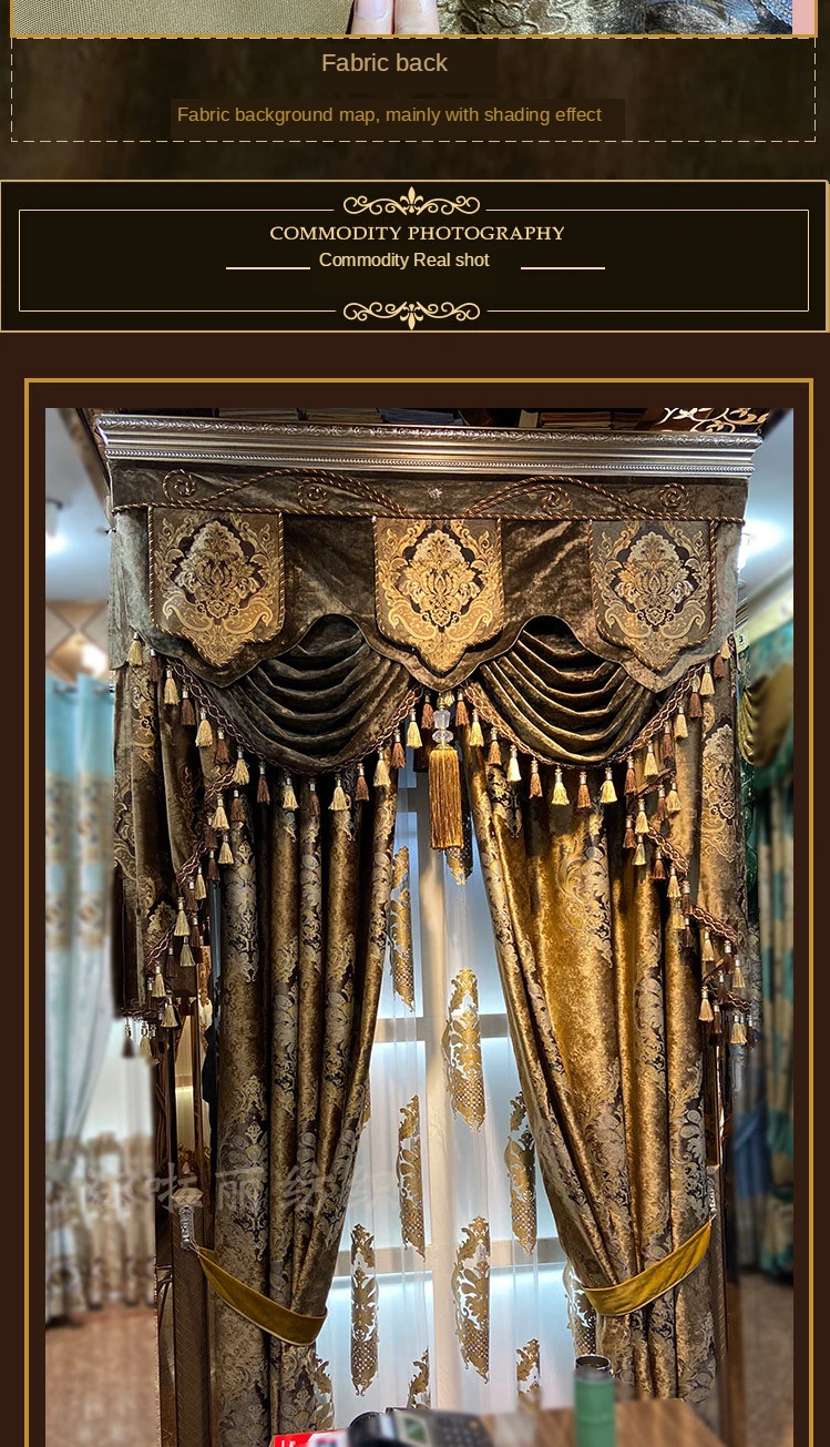 beaded curtains European Palace Luxury Velvet Blackout Curtains Carved Gold Curry Villa Curtains for Living Dining Room Bedroom Windows Valance best Curtains