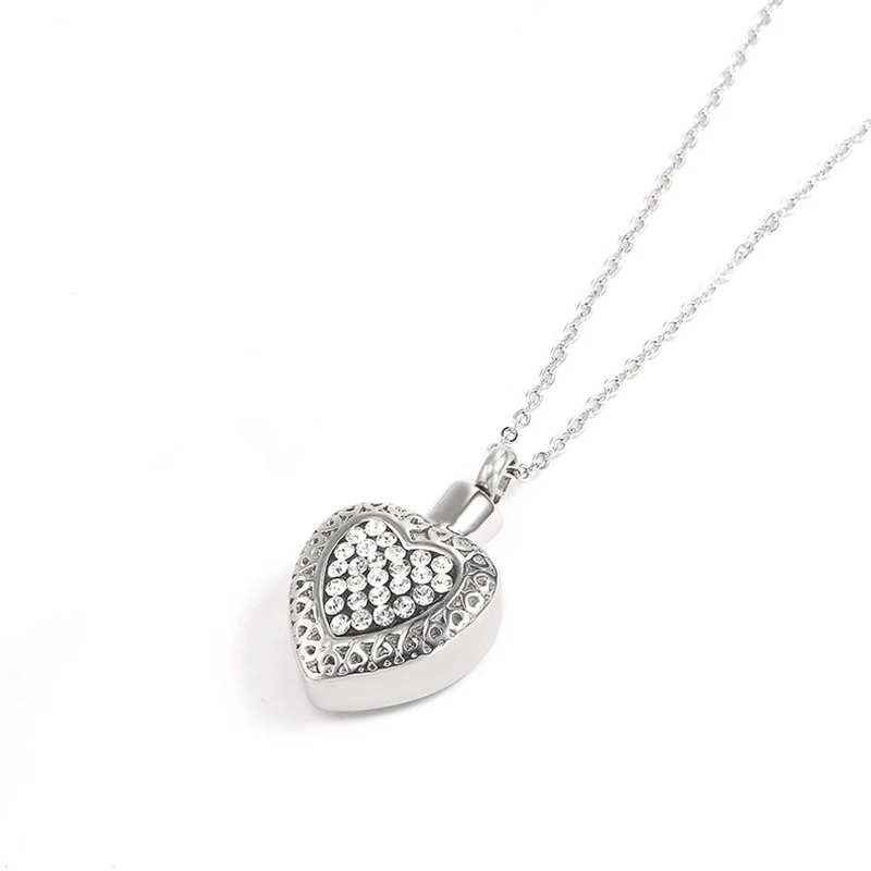 Silvery Minicremation Cremation Jewelry For Ashes Necklace Together Forever Heart Pendant Stainless Steel Ashes Urn Memorial Keepsake - Цвет: Silvery