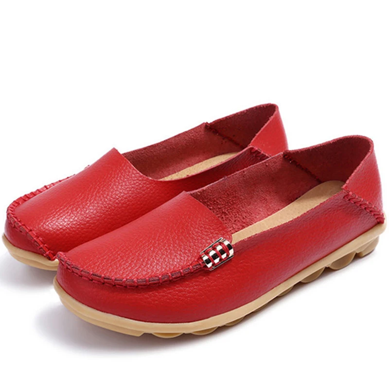 Women Slip On Shoes Moccasins Genuine Leather Loafers Flats Plus Size