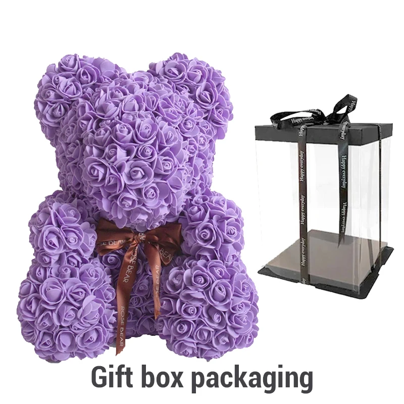purple with box Прямая поставка 40 см плюшевый мишка розы Искусственные цветы PE розовый Мишка для женщин День Святого Валентина Свадьба Рождество Подарочная коробка домашний декор - Цвет: purple with box