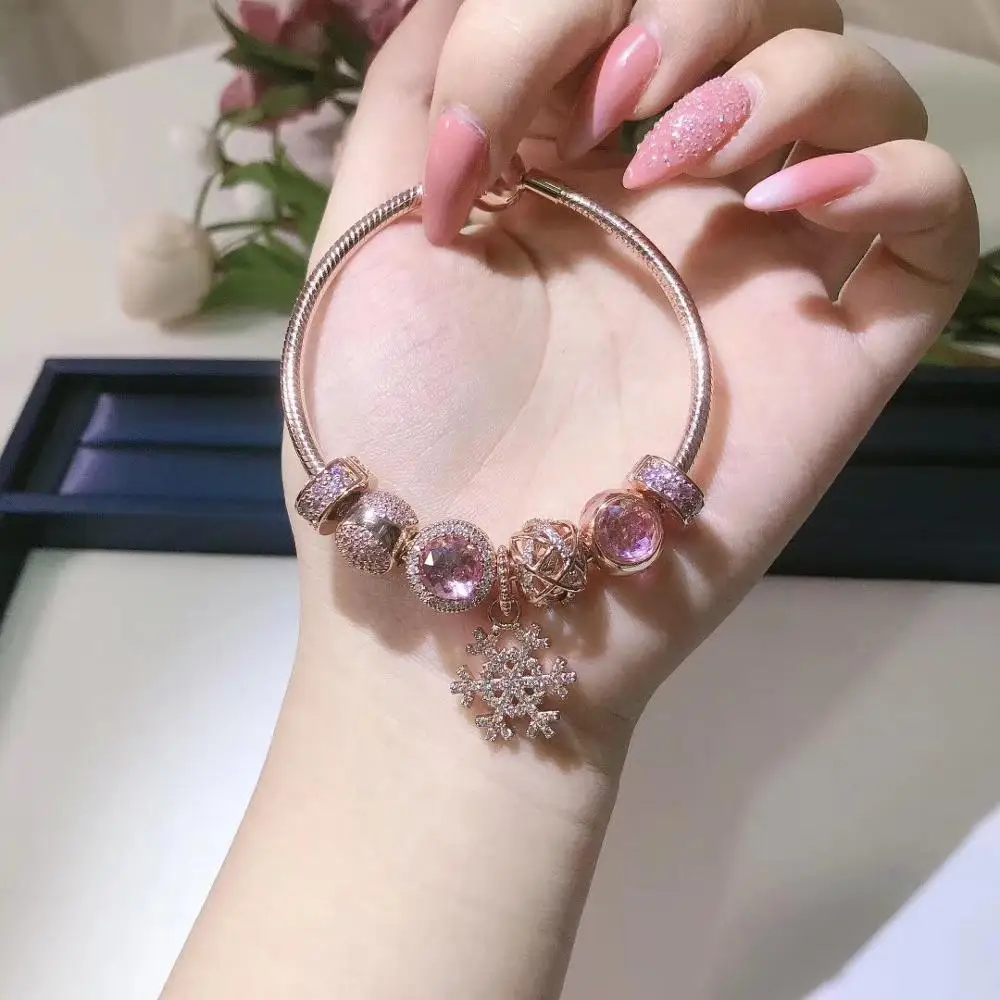 

Keris Store High Quality Original 1:1 100%925 Sterling Silver Rose Gold Snake Bone Beaded Bracelet Free Shipping