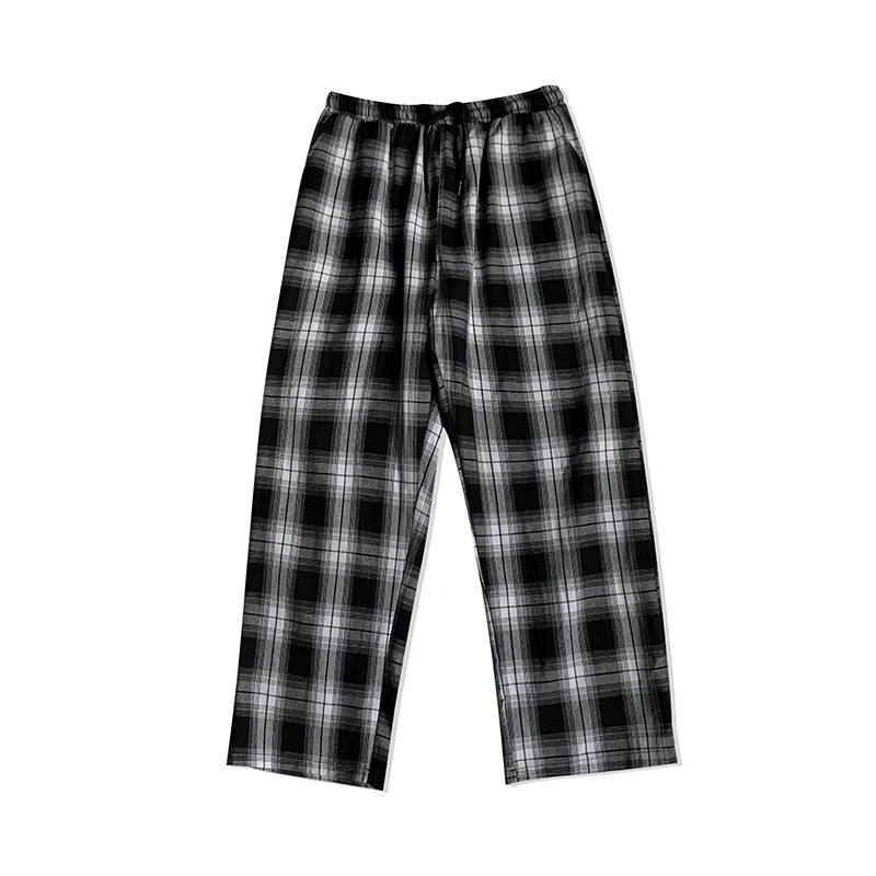 Casual Pants Men Straight Harajuku Streetwear Korean Style Plaid Ankle-length Elastic Waist Students Trousers All-match Retro Casual Pants