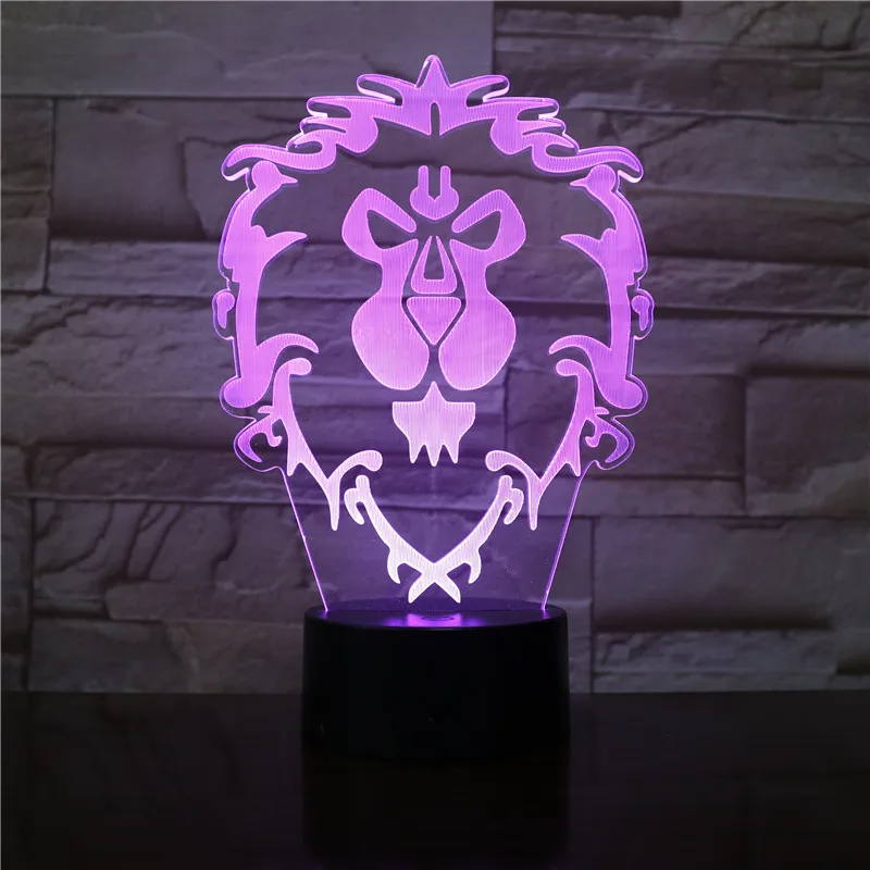  3D Illusion WOW World of Warcraft Lion Signs 7 Color Desk Table Night Light Lamp Kiddie Kids Childr