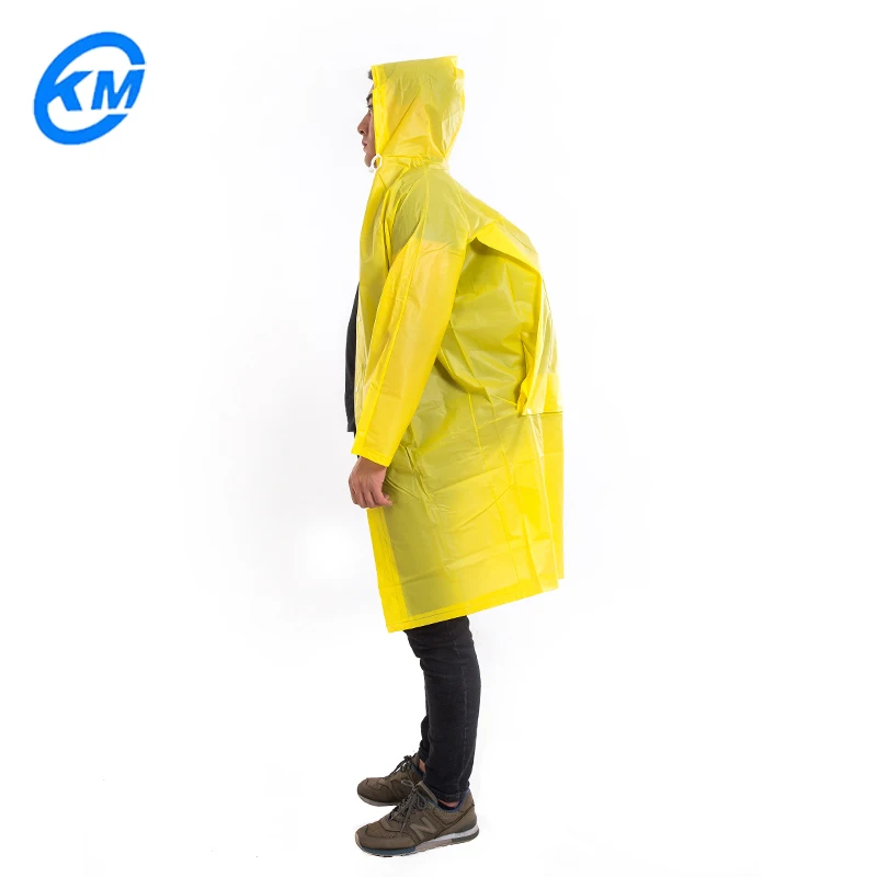 EVA material yellow rain poncho with backpack long raincoat for men and women
