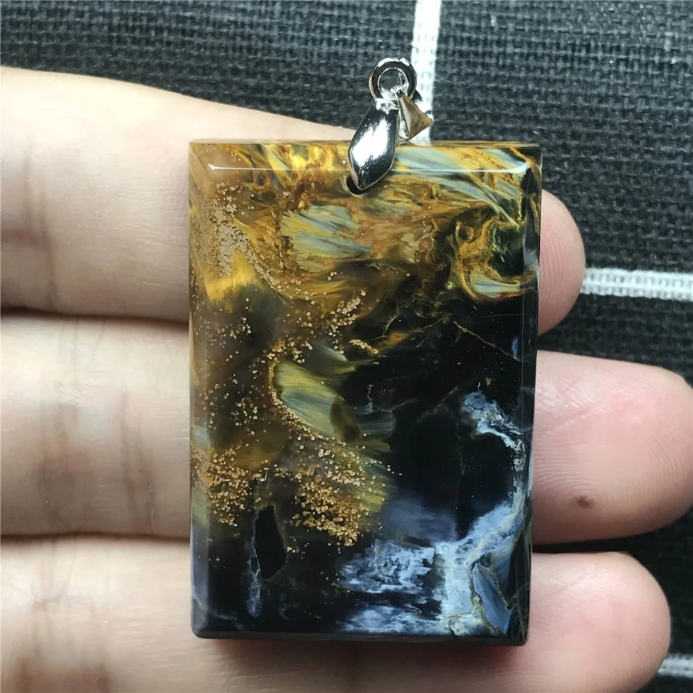 Натуральный Синий желтый кулон Pietersite для женщин и мужчин 37x26x6 мм, кубический кристалл, прямоугольник, любовь, модные украшения из бусин, кулон AAAAA