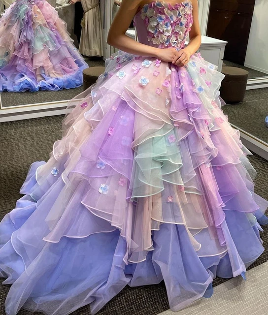 New Arrival Rainbow Tulle Party Dresses Ball Gown Handmade 3D Florals Prom  Gowns Women Colorful Tulle Formal Occasion Dresses - AliExpress