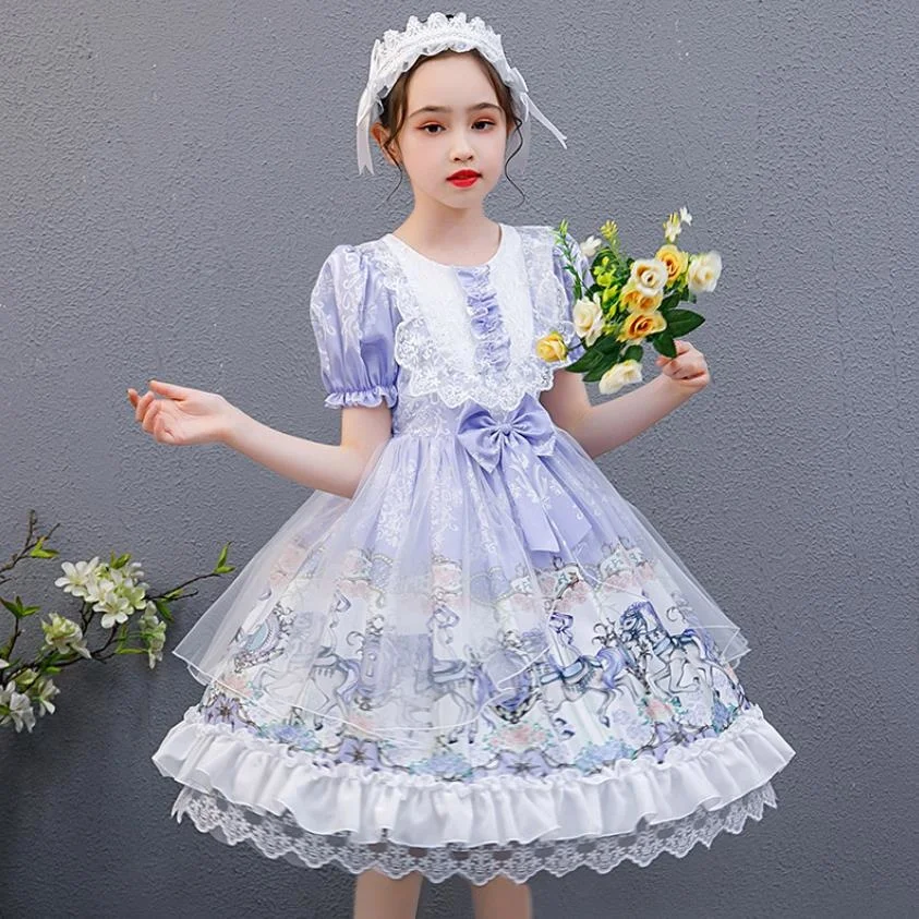 Летнее милое платье в стиле лолита для девочек винтажное элегантное кружевное