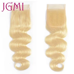 JGMI Hair 613 Blonde Brazilian Body Wave Lace Closure 4*4 Closure Human Hair Closure Free Part With Baby Hairs Remy Hair