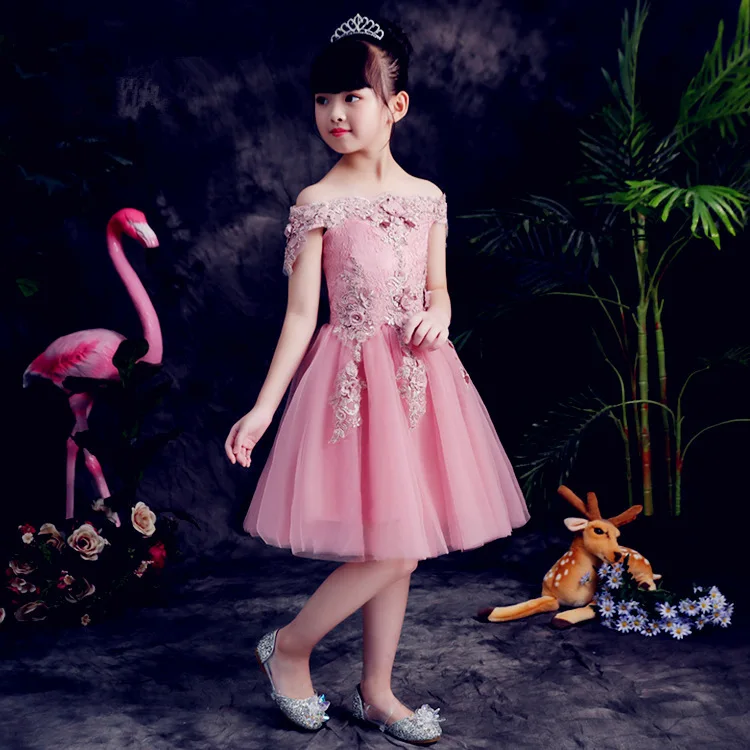 

2019 New Style Princess Dress Girls CHILDREN'S Costume Lace off-Shoulder Long Skirts Dresses of Bride Fellow Kids Customizable