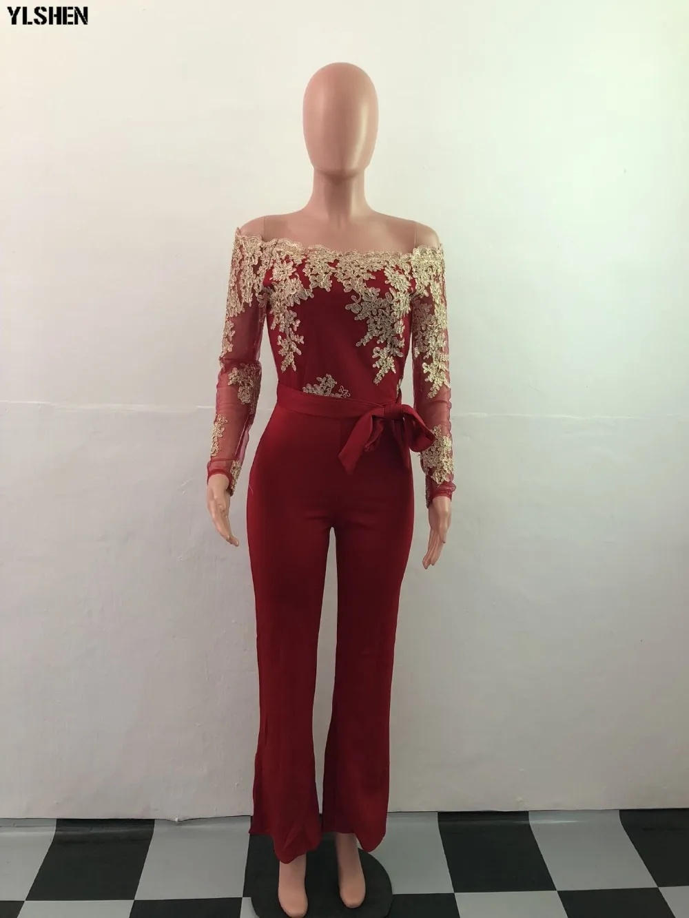 Women Jumpsuit Sexy Lace Ladies Jumpsuits Party Casual Wide Leg Overalls Off Shoulder Long Sleeve Romper Skinny Rompers Trousers 49