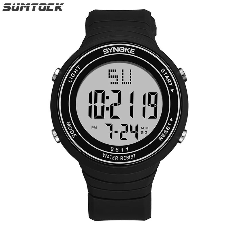 

SUMTOCK Mens Digital Watches Large Screen Display Sport Watch Men Women's Silicone 30M Waterproof erkek kol saati dijital 2019