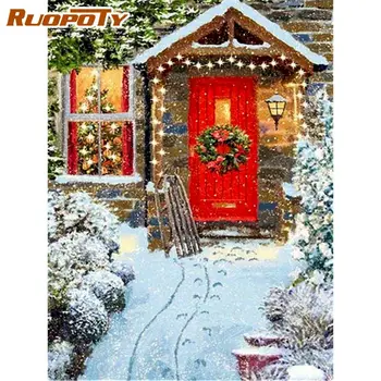 

RUOPOTY Paint By Numbers Kits For Kids Unique Gift 60x75cm Framed On Canvas Christmas House Decor Front Road Landscape Photo