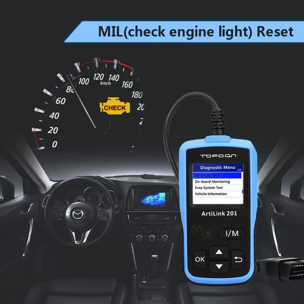TOPDON arilsink 201 OBD2 автомобильный считыватель кодов полная функция OBD2 AL201 контрольный светильник двигателя(MIL) Live Data Freeze Frame Просмотр данных