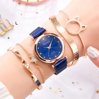 

2020 New Rhinestone Flower Pattern Quartz Watch Mesh Strap Classic Texture Creative Design Chic Magnet Buckle Wristwatch Gift#38