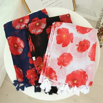 

Red printed silk scarf spring and summer Bali yarn decorative scarf headscarf long yarn towel thin