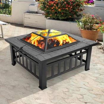 

High Quality Stylish And Practical Portable Courtyard Metal Fire Bowl with Accessories Black US Stock