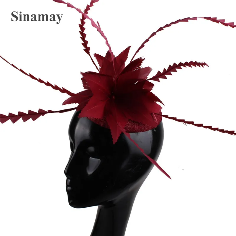 Fashion Fancy Feathers Floral Hair Fascinators Accessories Red Women Wedding Hats Elegant Ladies Bridal Married |