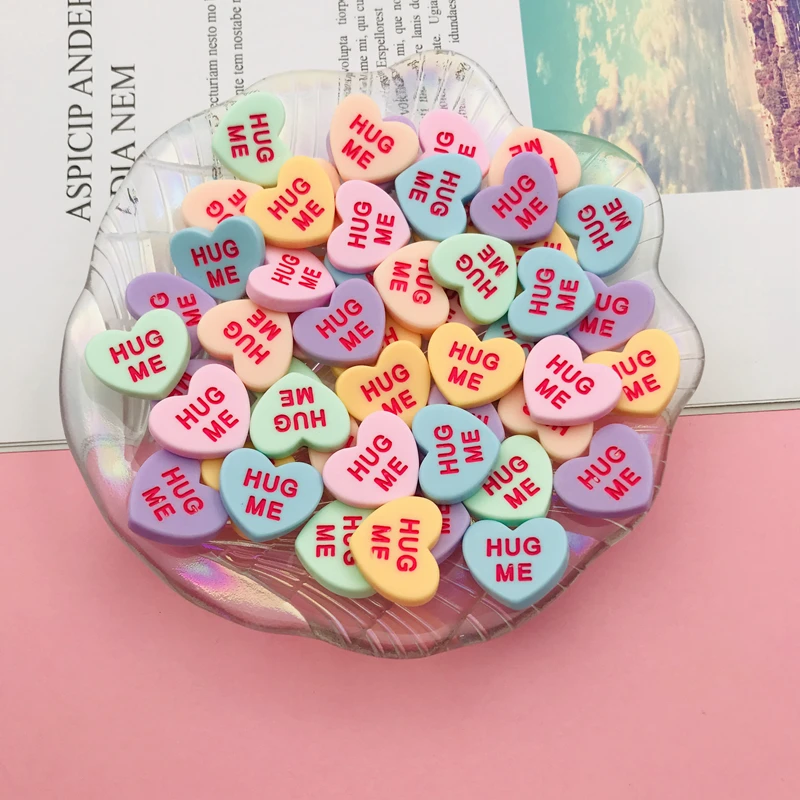 Resin Pastel Conversation Heart for Crafts Making Scrapbooking Jewelry Accessory DIY 20pcs