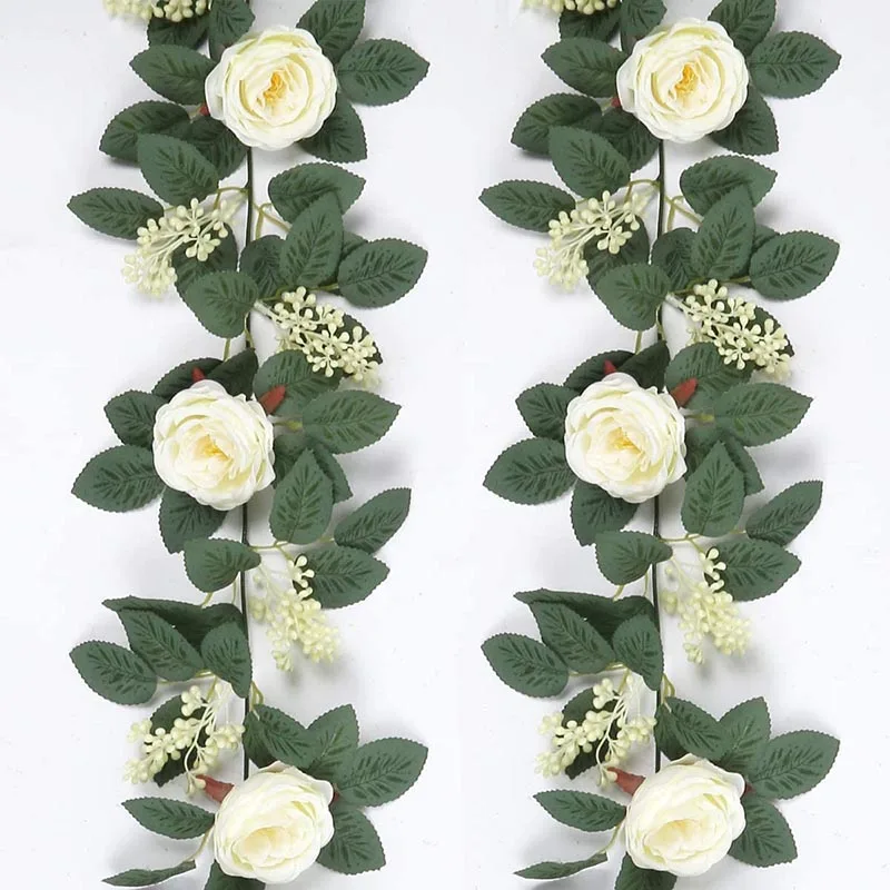 2M Artificial Flowers Rose Garland Fake Eucalyptus Vine Hanging Greenery Plants For Wedding Backdrop Home Office Party Decor