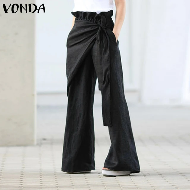 US $10.99 S-5XL Women Wide Leg Pants VONDA 2020 Spring Summer Female Casual Elastic Waist Pants Women's Trous
