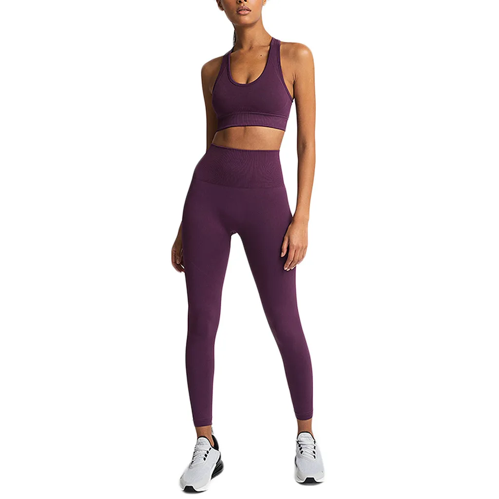 1 Женский бесшовный костюм для йоги, спортивная одежда для фитнеса, спортивный комплект для женщин, комплект из 2 предметов для занятий йогой, спортивный комплект из бюстгальтера и леггинсов - Цвет: 1