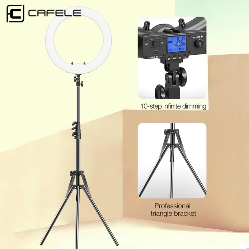 Купить Cafele Newest 15 inch LED Selfie Ring Light USB Lamp Dimmable Photography with Phone Holder Stand for Makeup Youtube  Электроника | Flashes (4001162499789)
