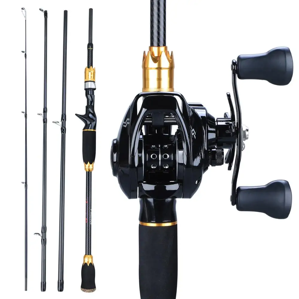 

Sougayilang 1.8m 2.1m Casting Fishing Rod and 12+1BB Baitcasting Reel 4 Sections Carbon Rod and Casting Fishing Wheels Set Pesca