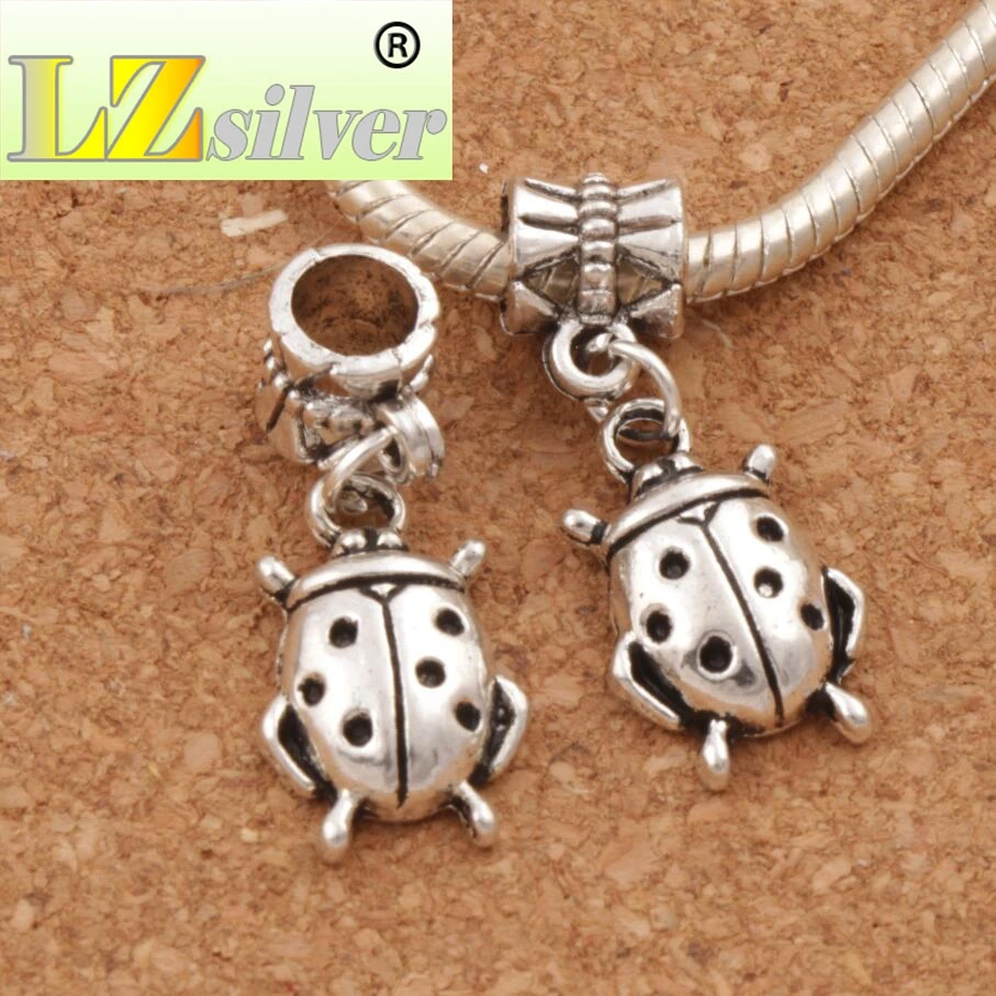Ladybug Charm Beads 11x28.5mm 100pcs zinc alloy Dangle Fit European Bracelets Jewelry DIY B1553