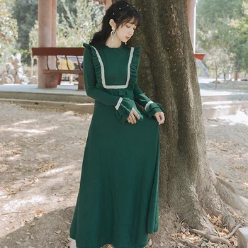 

SexeMara fashion Spring and autumn The New Retro Bottoming Wearing Wild Ruffle Bell sleeve knitting dress Free shipping