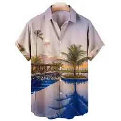 Chemises à manches courtes pour hommes, imprimé cocotier 3D, Style hawaïen, décontracté, ample, plage, été 