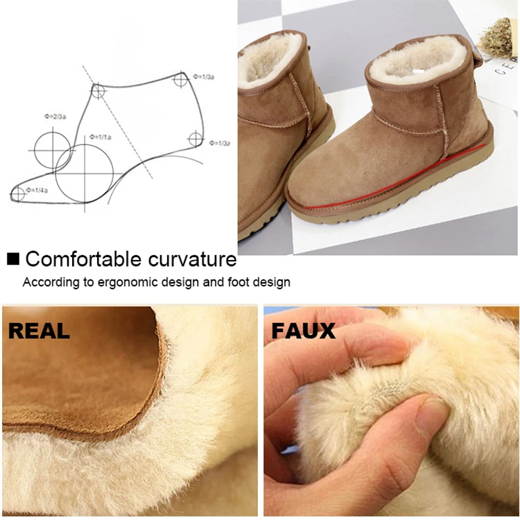 Winter Boots Outdoor Genuine Leather Womens Snow Ankle for Women Faux Suede Slim