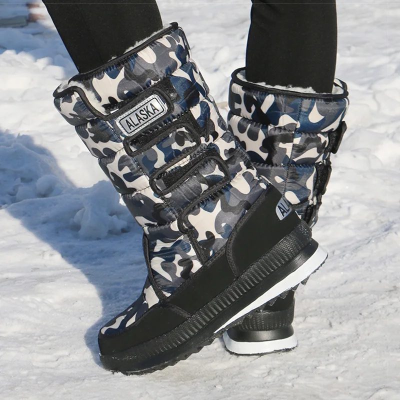 Зимние ботинки мужская обувь г. Мужские зимние ботинки до середины икры теплые зимние мужские ботинки на меху модная Водонепроницаемая повседневная обувь - Цвет: Camouflage Gray