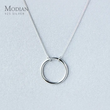 

Modian Classic Sterling Silver 925 Minimalism Round Circle Pendant Necklace for Women Adjustable Necklace Fine Jewelry Gift