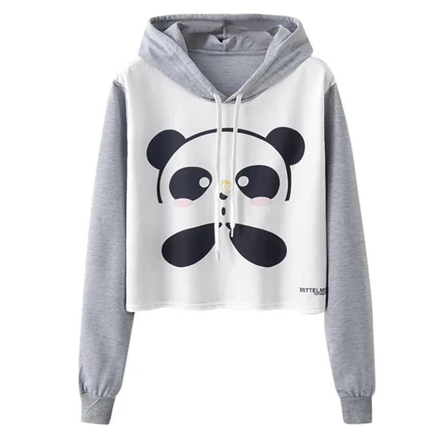 

Cute Sweatshirts 2019 Autumn New Women Hoodies Woman Fashion Casual Loose O-Neck Panda Print Short Pullover Short Hoodies