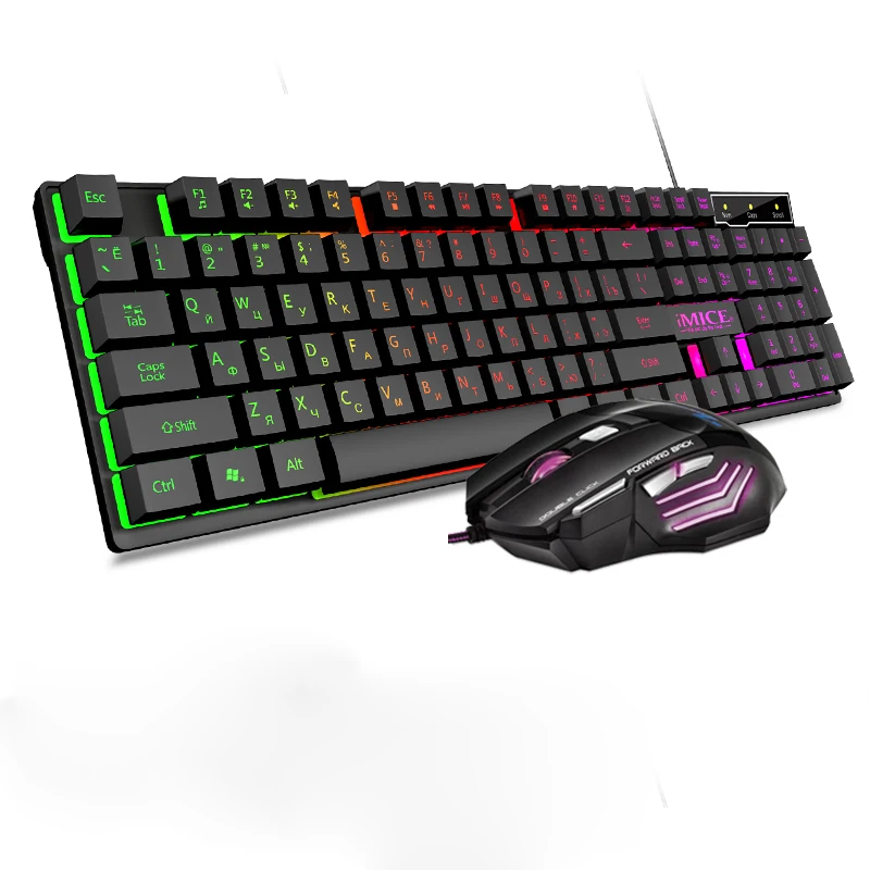 Gaming keyboard and Mouse Wired Noiseless Russian keyboard with backlight PC Gamer kit 5500Dpi Silent Mouse Gaming Set