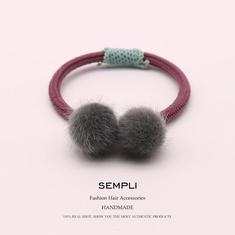 Sempli, эластичная резинка для волос, для женщин, искусственный мех, резинка для волос, аксессуары для волос, para el cabello - Цвет: Dark Gray