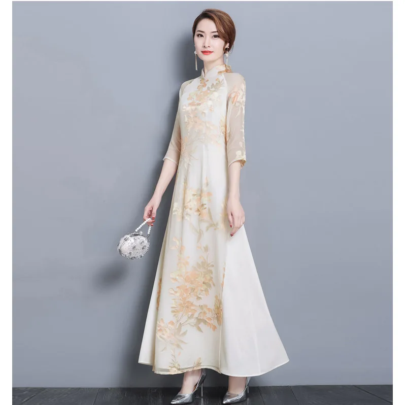 Новое весеннее традиционное китайское платье женские атласные Qipao летние сексуальные винтажные Cheongsam Цветочные Размеры S M L XL XXL 3XL YM1220