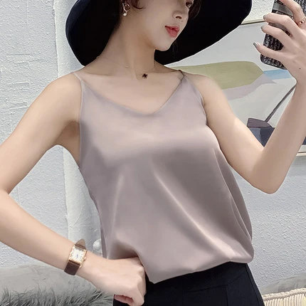 picture color6 XUXI, новинка, сексуальная шелковая атласная майка с v-образным вырезом, простая Облегающая майка для женщин, топ для девушек, больше размеров, FZ0201 - Цвет: picture color6