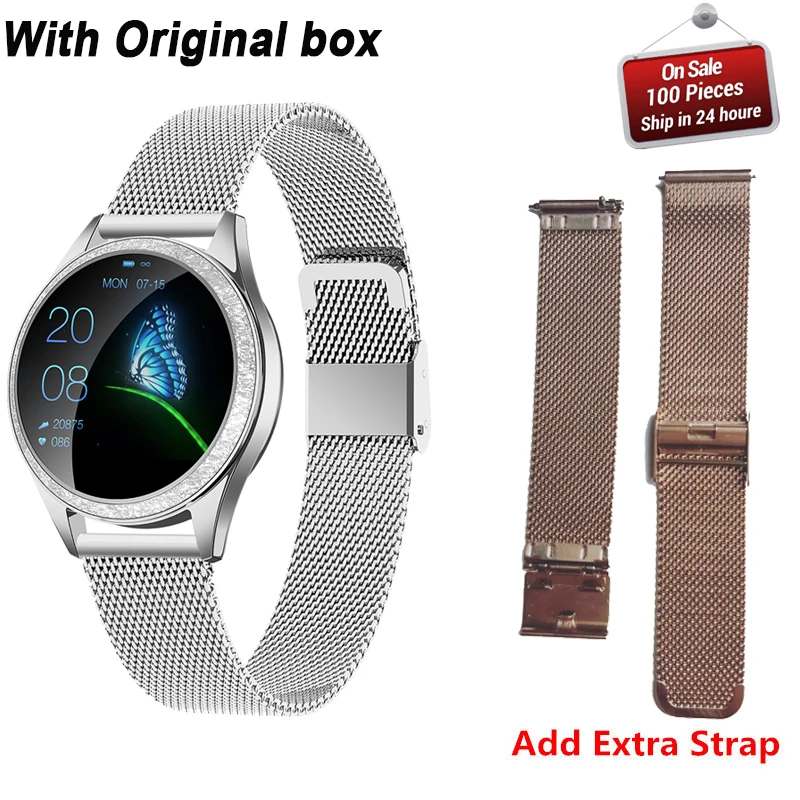 add extra strap KW20 Смарт-часы для женщин IP68 Водонепроницаемый мониторинг сердечного ритма Bluetooth для Android IOS фитнес-Браслет Smartwatch VS KW10 - Цвет: add extra strap