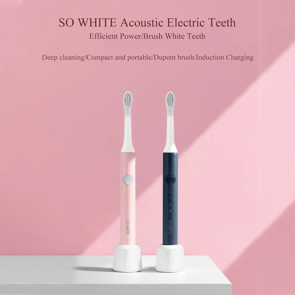 blue and pink Xiaomi Mijia SO WHITE ультра звуковая зубная щетка электрическая автоматическая зубная щетка USB перезаряжаемая Водонепроницаемая чистка зубов - Цвет: blue and pink