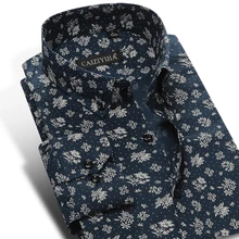 Męskie modne kwiatowe drukowane bawełniane koszule z długim rękawem wygodne dopasowane guziki w dół cienka wygodna bluzka bluzki