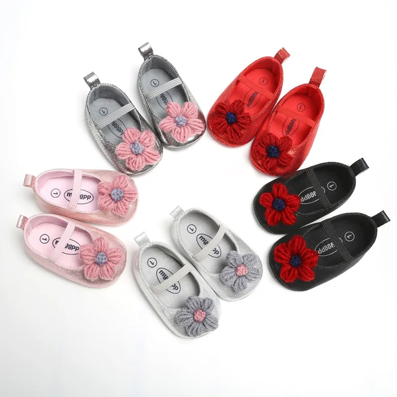 Spring Princess Autumn Flower Shoes Baby Sweet Kids Girls Anti-skid PU Children Shallow First Walkers Shoes 0-18M