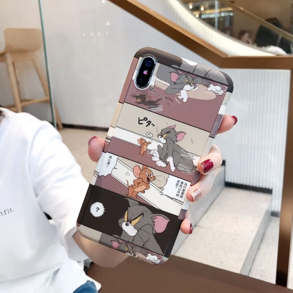 XR XS 7 8 Coque пластиковая жесткая задняя крышка милый мультфильм Том Джерри 360 Полный чехол для телефона для iPhone 6S 6 X XS Max 7 8PLus
