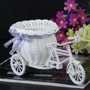 

1pc White Flower Basket Container Flower Plant Home Vase Wedding Bike Basket Tricycle Basket Container Home Weddding Decoration