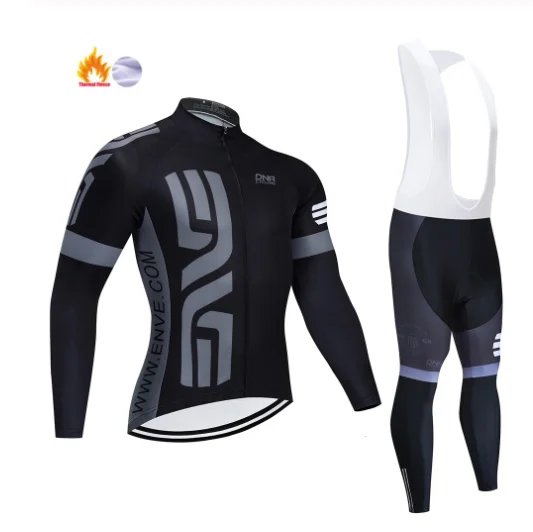 Bib Long suit Черный Pro велосипедной команды Джерси комплект 19D колодки велосипед штаны мужские Ropa Ciclismo зима Термальность флисовая Одежда для велосипедного спорта - Цвет: Bib Long suit