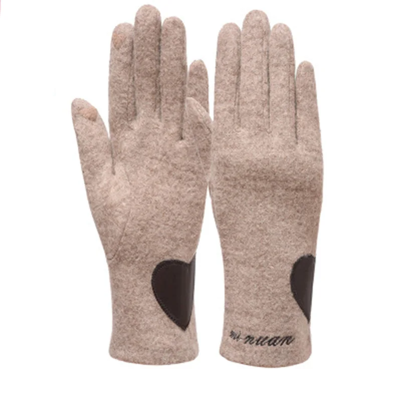 Winter Female Touch Screen Gloves Women Warm Cashmere Full Finger love Gloves thin Wool Knit Embroidery Driving gloves E84