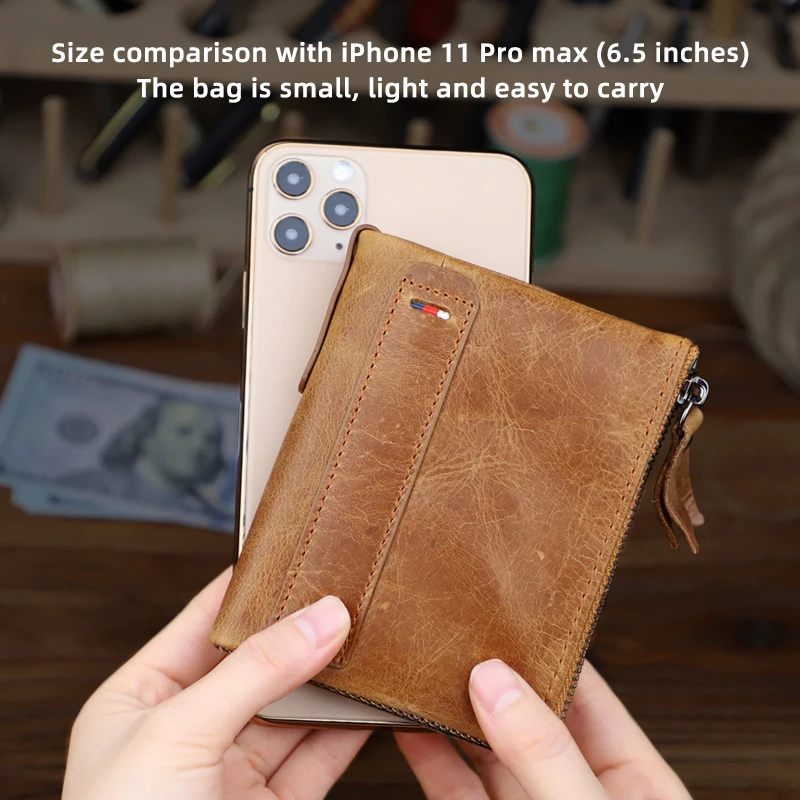 

Genuine Leather Women Wallets Crazy Horse Credit Business Card Holders Double Zipper Cowhide Leather Wallet Purse Carteira