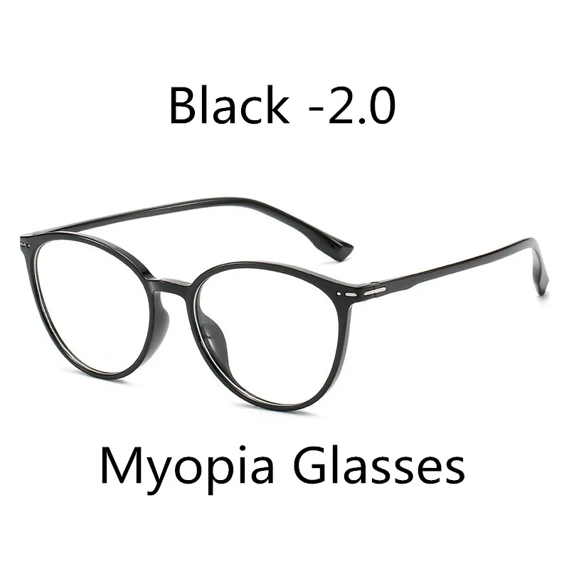 Black -2.0 Elbru ультралегкие TR90 очки для близорукости женские ретро очки с полной оправой готовые близорукие очки по рецепту с-0.5to-6,0 - Цвет оправы: Black -2.0