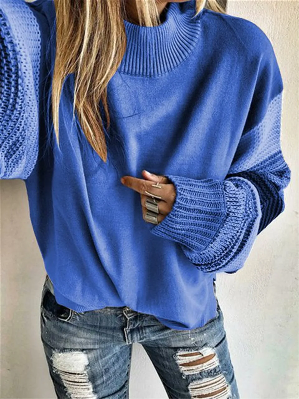 Women Streetwear Sweaters Patchweork Color Matching Design O-Neck Long Sleeve Autumn Winter Casual Loose Knitted Pullovers Top